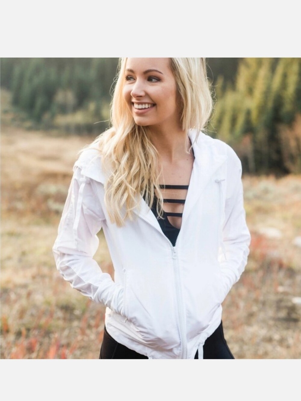 Zyia Lightweight White Animal Print Hooded Windbreaker Jacket for Women